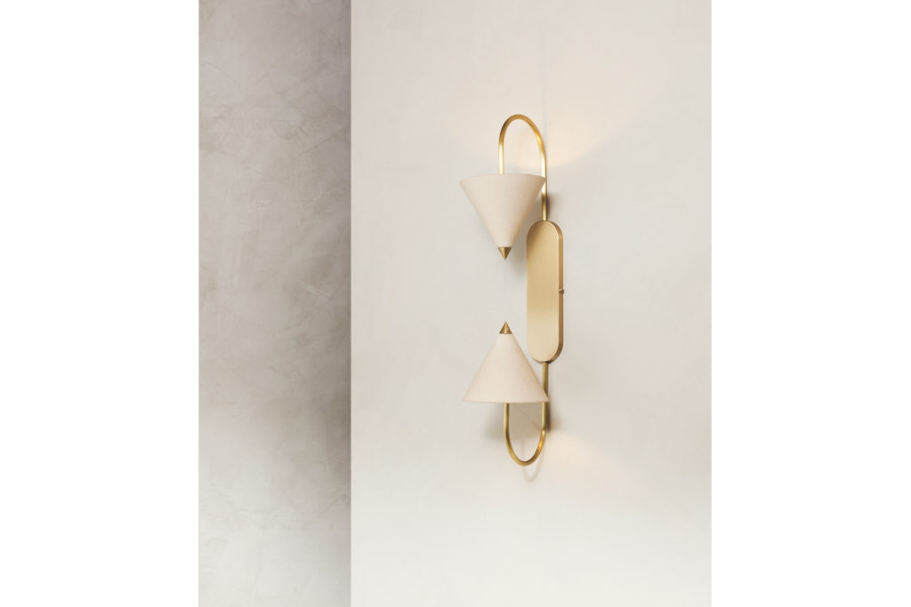 Farrah Sit Arc Ceramic and Brass Wall Sconce
